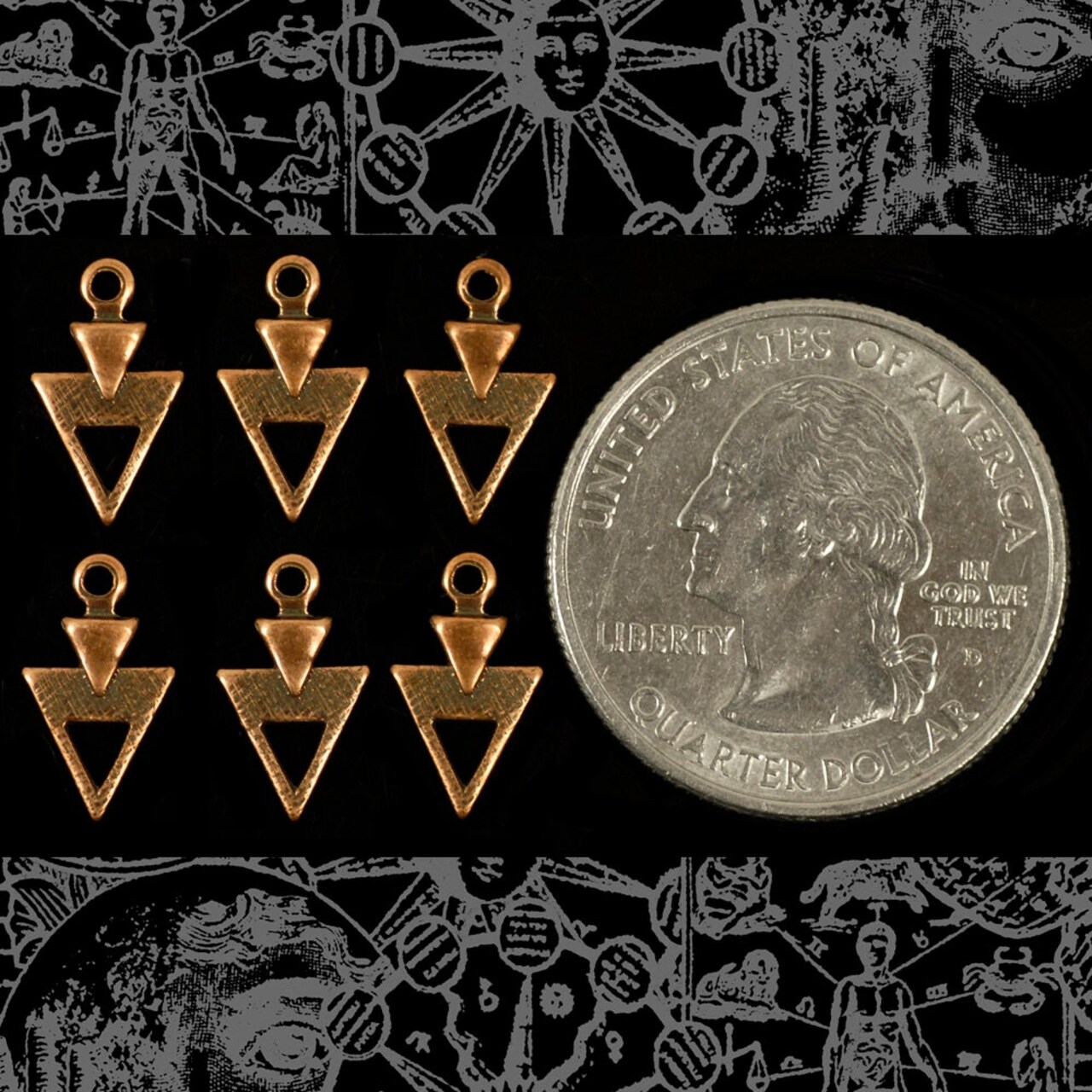 Antiqued Copper Plated Brass Double Mini Triangle Connectors - Set of Six - C-2C89